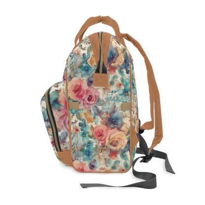 Seaside Blooms Multifunctional Diaper Backpack- Gold strap