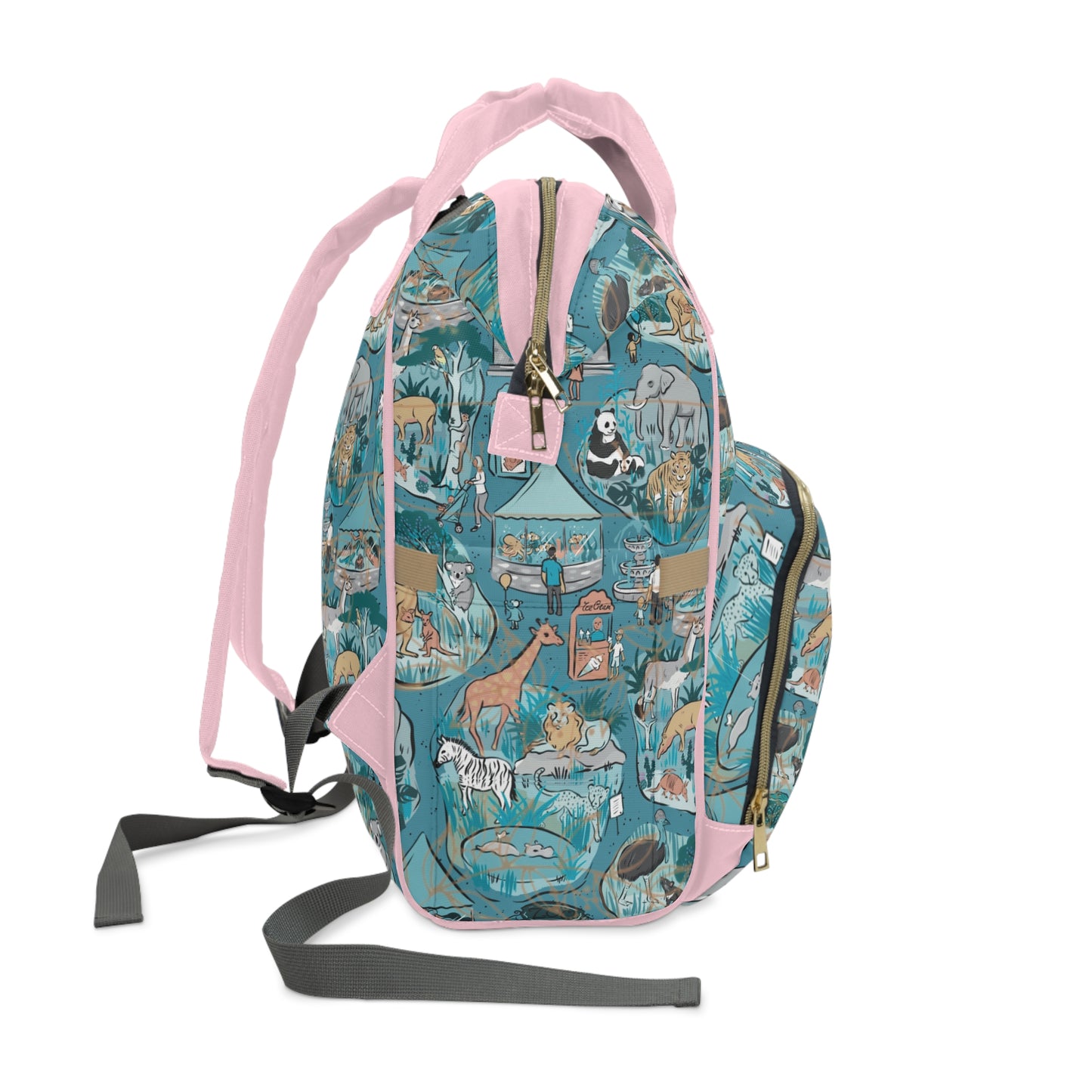 Going to the Zoo Multifunctional Diaper Backpack - Pink Handle