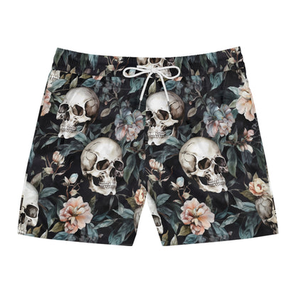 Skull and Cross Blooms Men's Mid-Length Swim Shorts