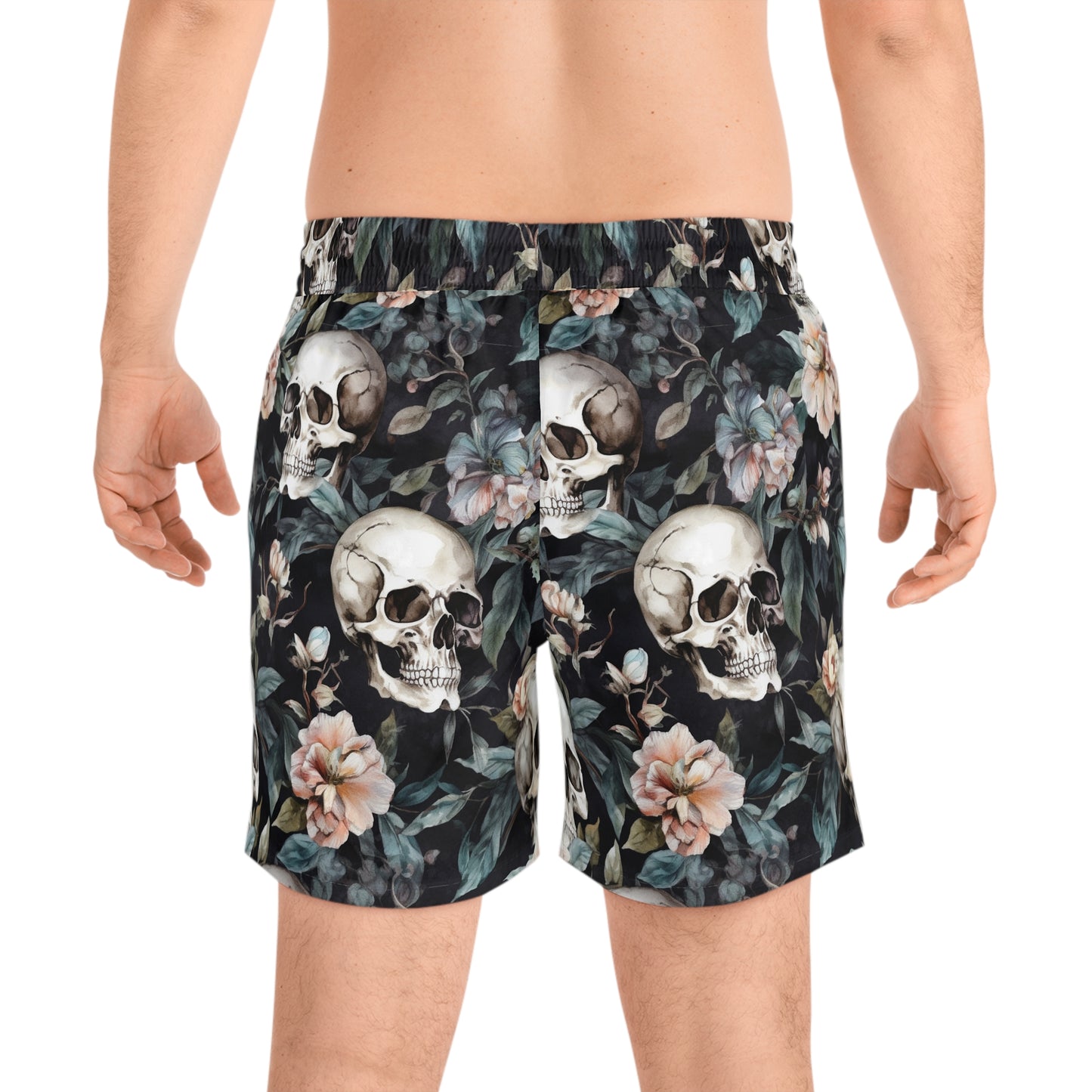 Skull and Cross Blooms Men's Mid-Length Swim Shorts