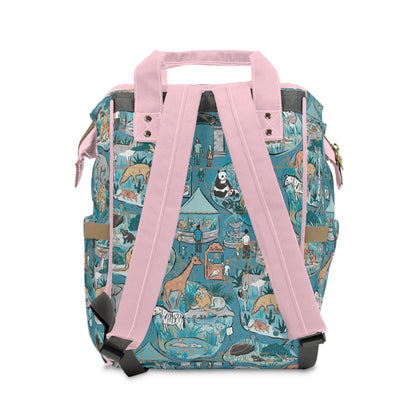 Going to the Zoo Multifunctional Diaper Backpack - Pink Handle