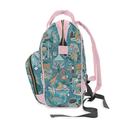 Going to the Zoo Multifunctional Diaper Backpack - Pink Handle