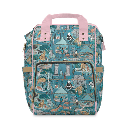 Going to the Zoo Multifunctional Diaper Backpack - Pink Handle