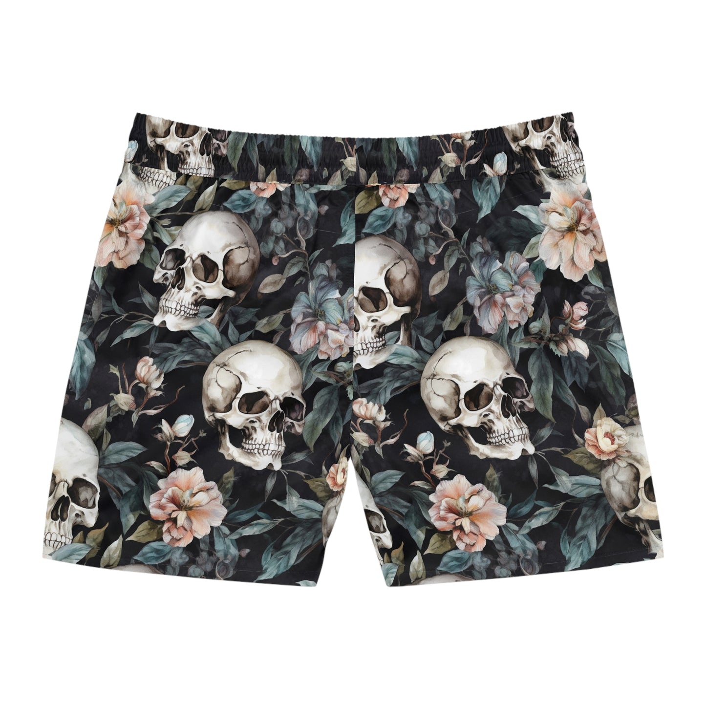 Skull and Cross Blooms Men's Mid-Length Swim Shorts