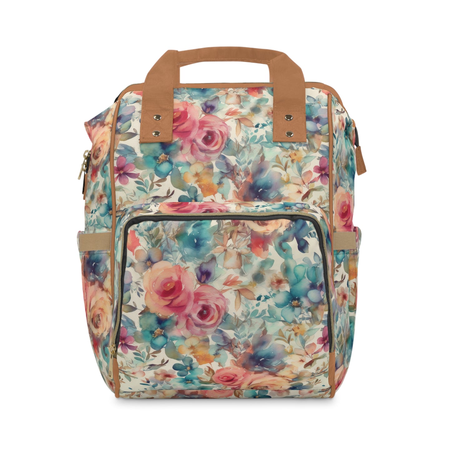 Seaside Blooms Multifunctional Diaper Backpack- Gold strap