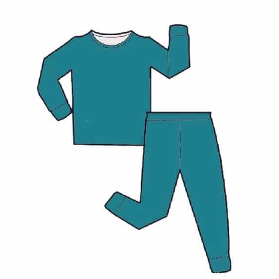 Illustration of Wren Ivy Co. teal bamboo two-piece pajama set, displaying the comfortable fit designed for a good night's sleep.