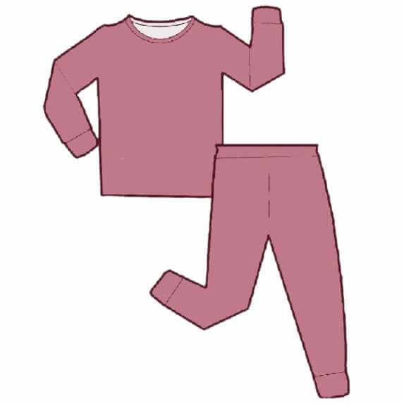 Illustration of Wren Ivy Co. bamboo two-piece pajama set in On Wednesdays We Wear Pink, displaying the simple and comfortable design for baby's restful sleep.