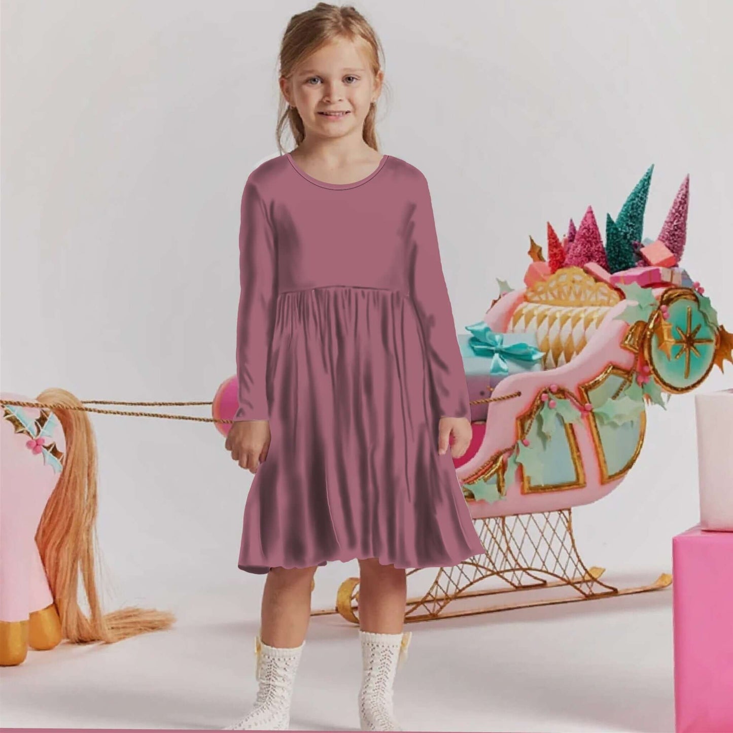 Basic Bamboo Long sleeve twirl dress - On Wednesdays We Wear Pink - Pre-Order BOGO Bamboo tutu dress 24 WrenIvyCo